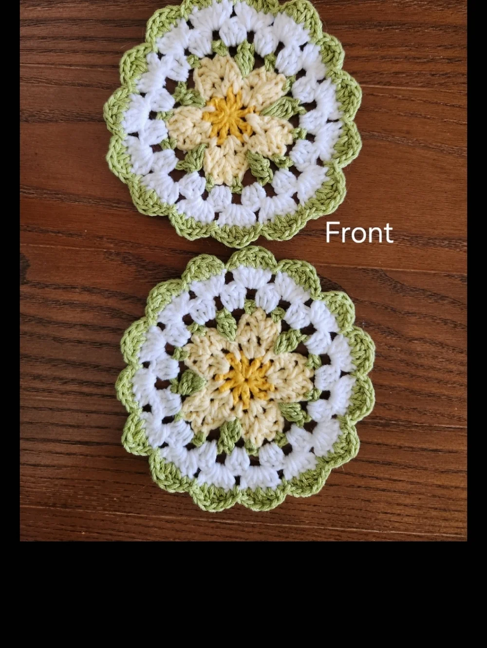 Coasters Handmade Crochet Floral in Yellow, White & Light Green